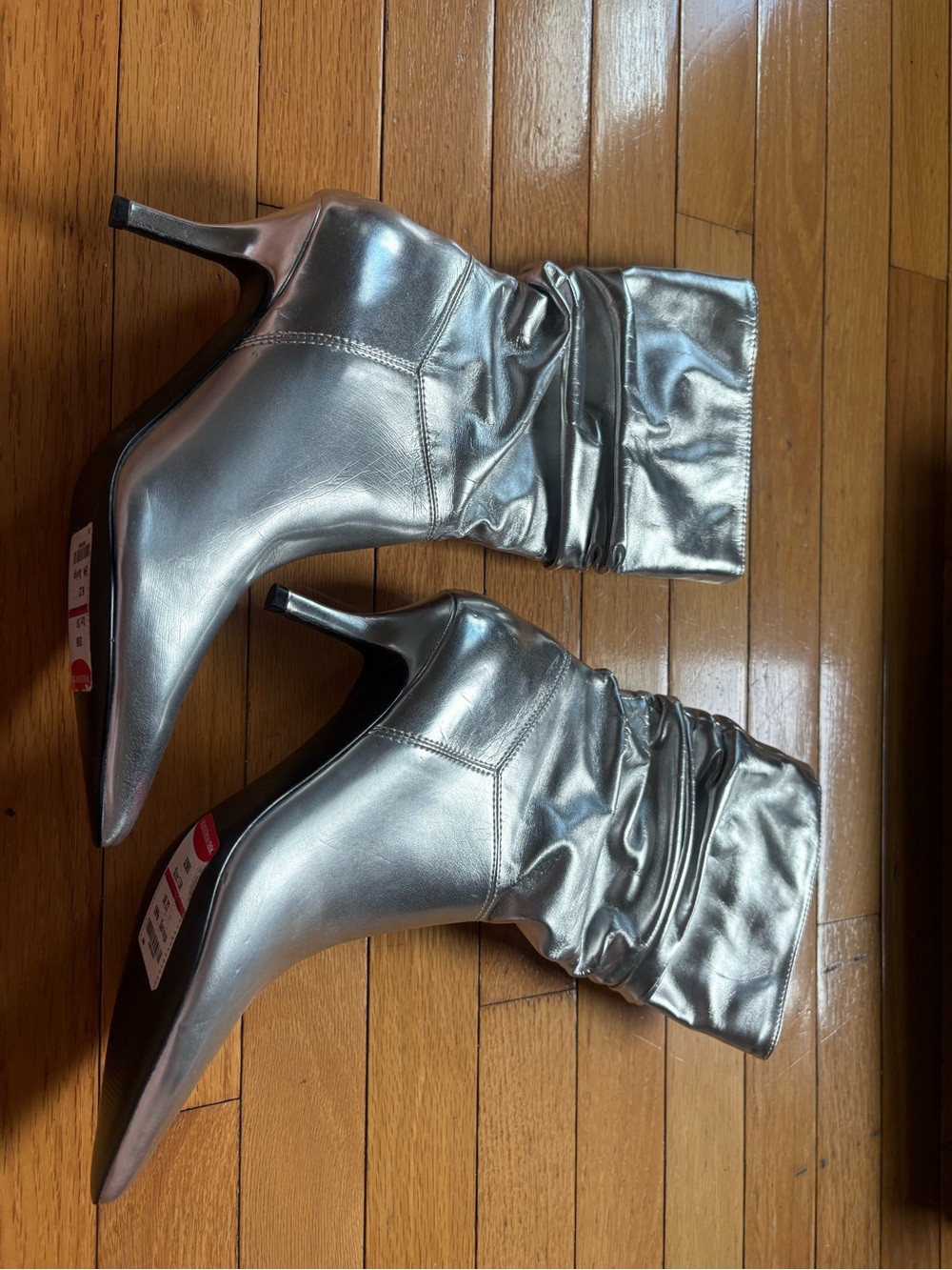 Marc Fisher Silver Metallic Pointed-Toe Stiletto Ankle Boots